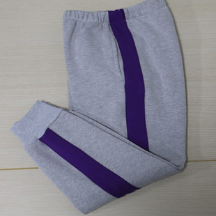 中小学生校服长裤浅灰一道紫宽杠四季运动长裤男女同款校裤可定做
