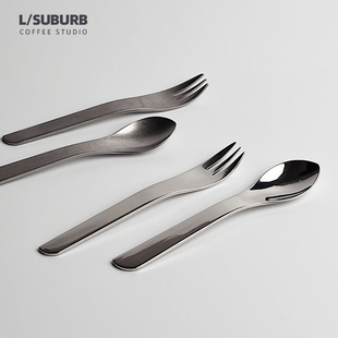 不锈钢咖啡厅甜品勺磨砂亮面 蛋糕叉水果叉冰淇淋勺 韩式创意造形