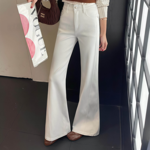 夏季薄款四面弹白色喇叭裤女