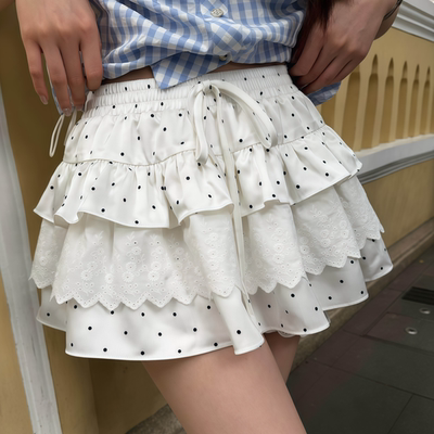 夏季甜美芭蕾风花边蛋糕裙女