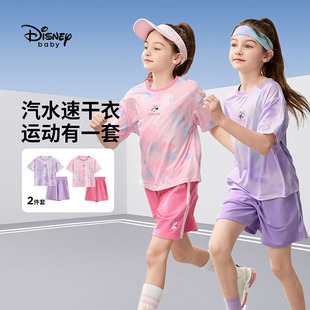 Disney迪士尼夏装 短裤 女童短袖 吸湿速干 套装 宝宝运动服两件套薄