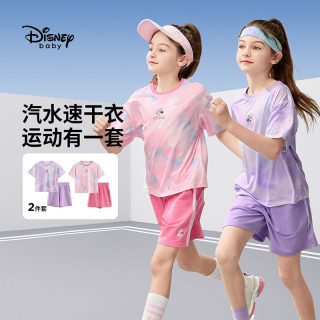 吸湿速干 Disney迪士尼夏装女童短袖短裤套装 宝宝运动服两件套薄