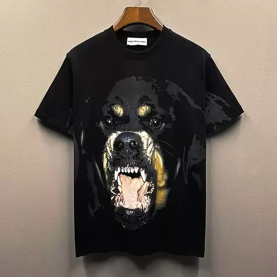 2024 Summer New Stylish Dog Head Print Pattern Round Neck T-Shirt Unisex Couple Wear Trendy Brand Short-Sleeve Tee