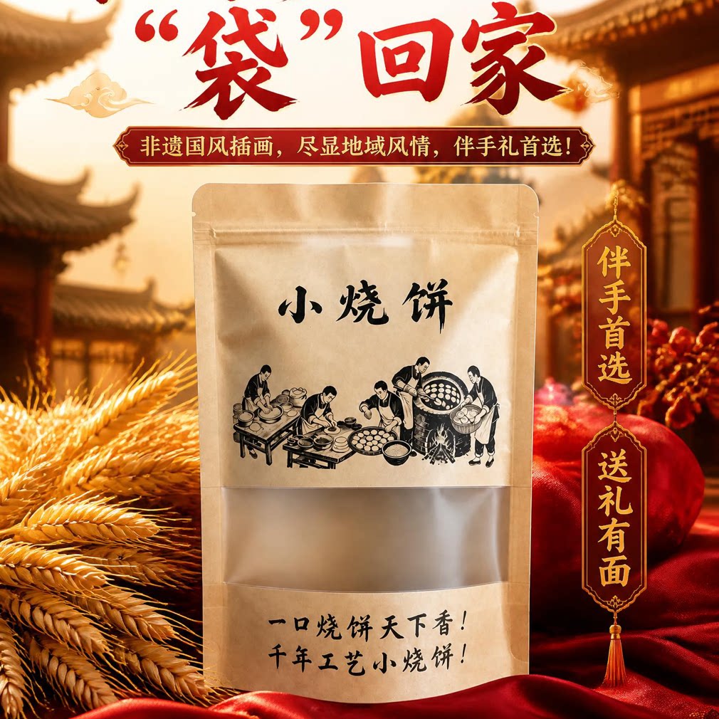 小烧饼点心自立自封袋 手工烤烧礼品袋/塑料袋