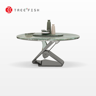 轻奢餐桌高端奢华现代风饭桌家用设计感天然大理石圆桌 木子鱼意式