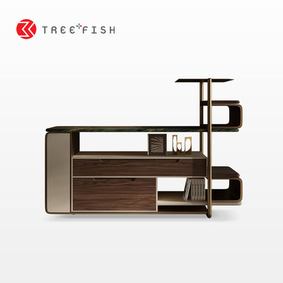 木子鱼客厅储物柜创意不锈钢置物架茶室落地书柜轻奢高端风边柜