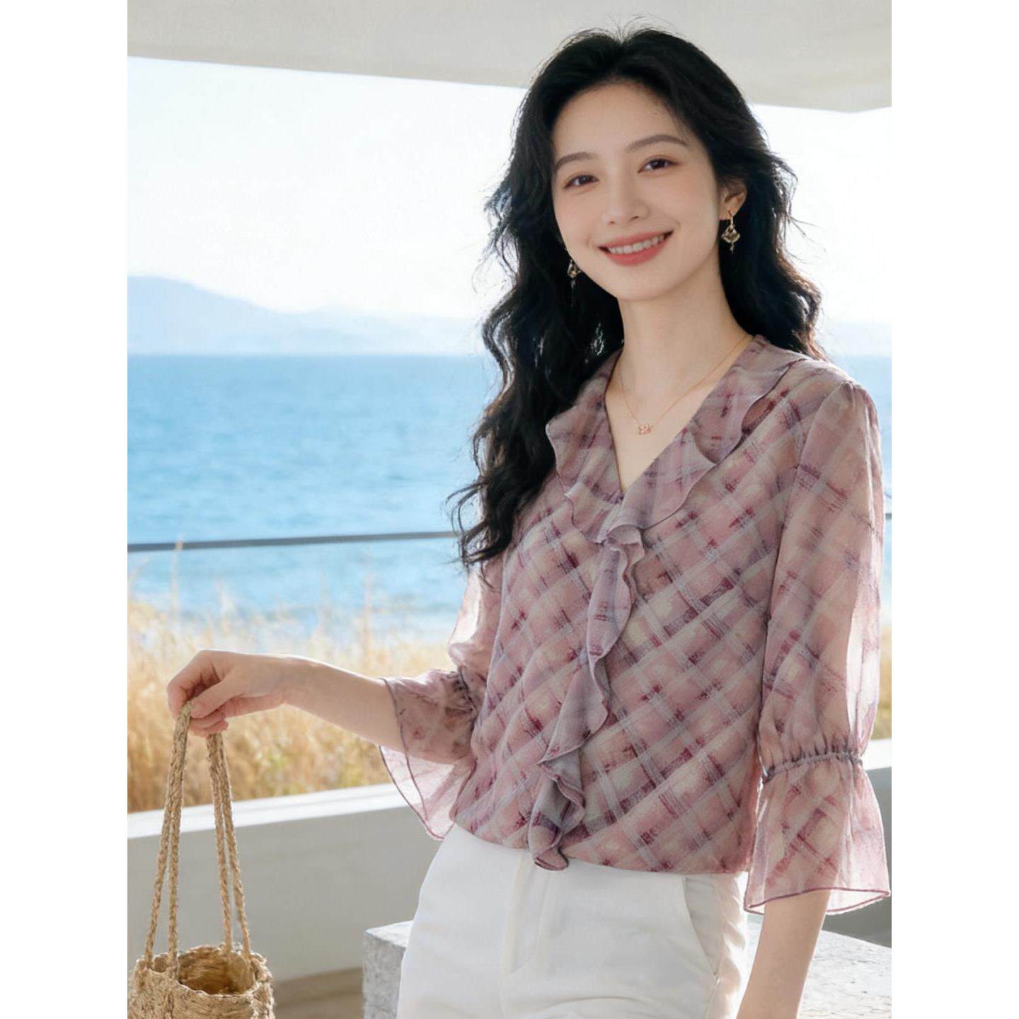 杭州高端大牌真丝衬衫女夏季新款高级感复古印花洋气百搭显瘦上衣