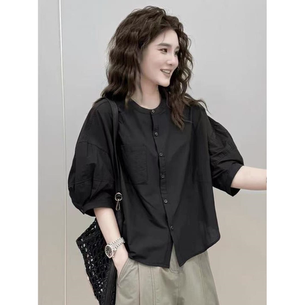 真丝短袖衬衫女士夏季新款黑色气质高级感宽松别致桑蚕丝法式上衣