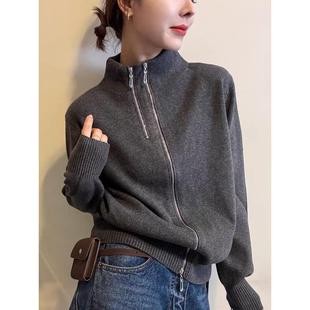 新款 女冬装 欧货设计感加厚打底毛衣外套 半高领拉链针织开衫 羊绒衫