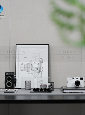 样板房摄影主题书桌摆件软装饰品仿真单反相机镜头模型胶卷装饰画