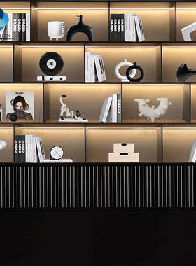 样板间现代轻奢展示柜抽象摆件客厅电视柜书房书柜装饰工艺品组合