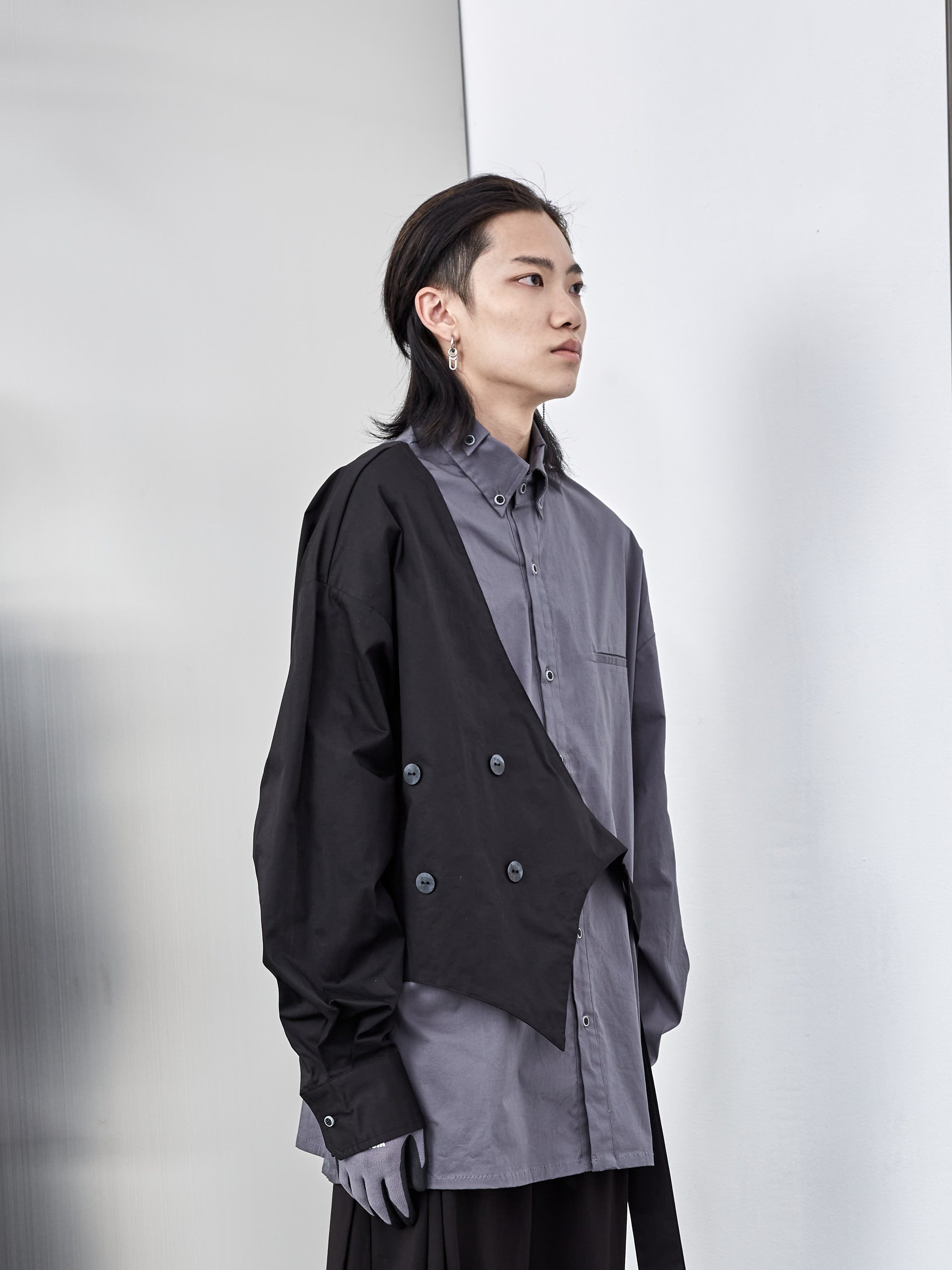 PCLP (PERCLIPS) false two-piece stitching shirt trend deconstructed tooling Japanese Port wind men's long-sleeved shirt