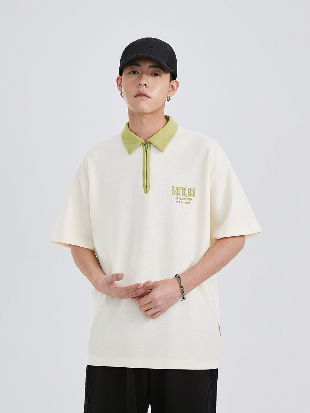 PCLP MOOD SKINNED SHORT-SLEEVED POLO GUOCHAO BRAND COUPLE HALF-SLEEVED AMERICAN RETRO LOOSE LAPEL CASUAL T-SHIRT MEN