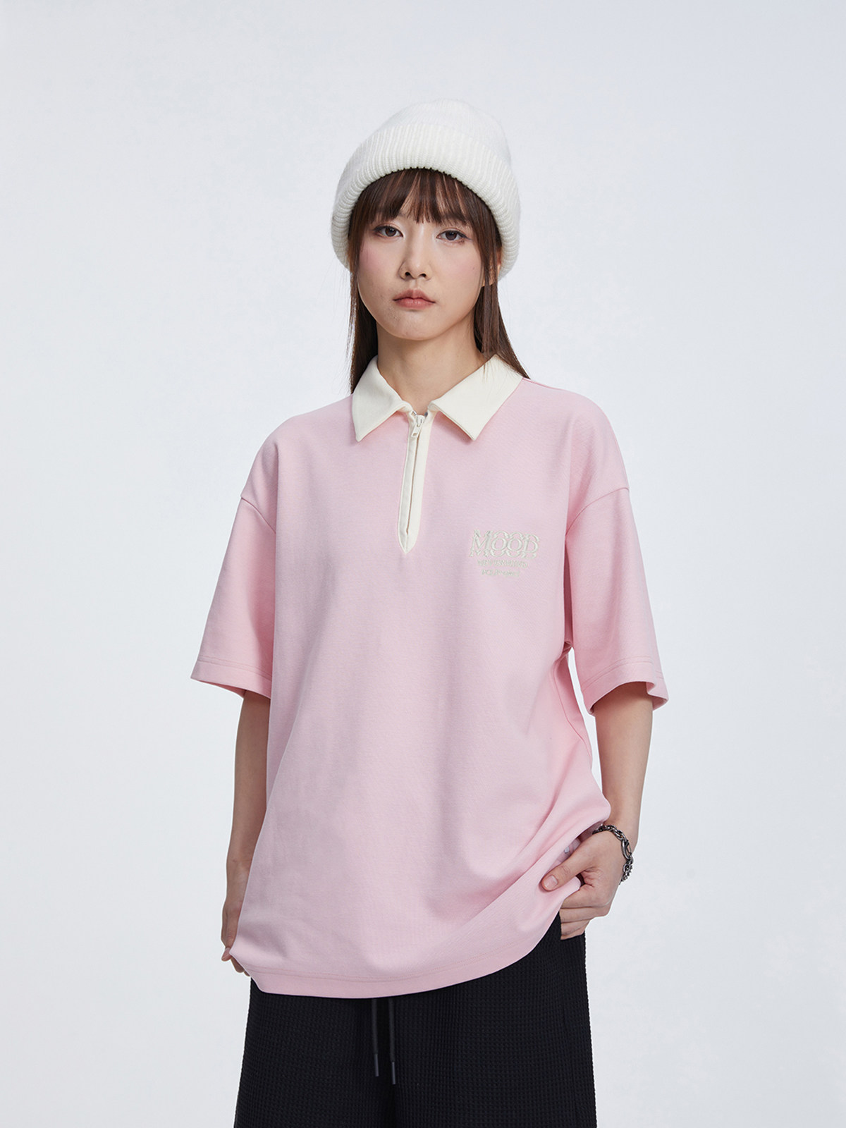 PCLP MOOD SKINNED SHORT-SLEEVED POLO GUOCHAO BRAND COUPLE HALF-SLEEVED AMERICAN RETRO LOOSE LAPEL CASUAL T-SHIRT MEN