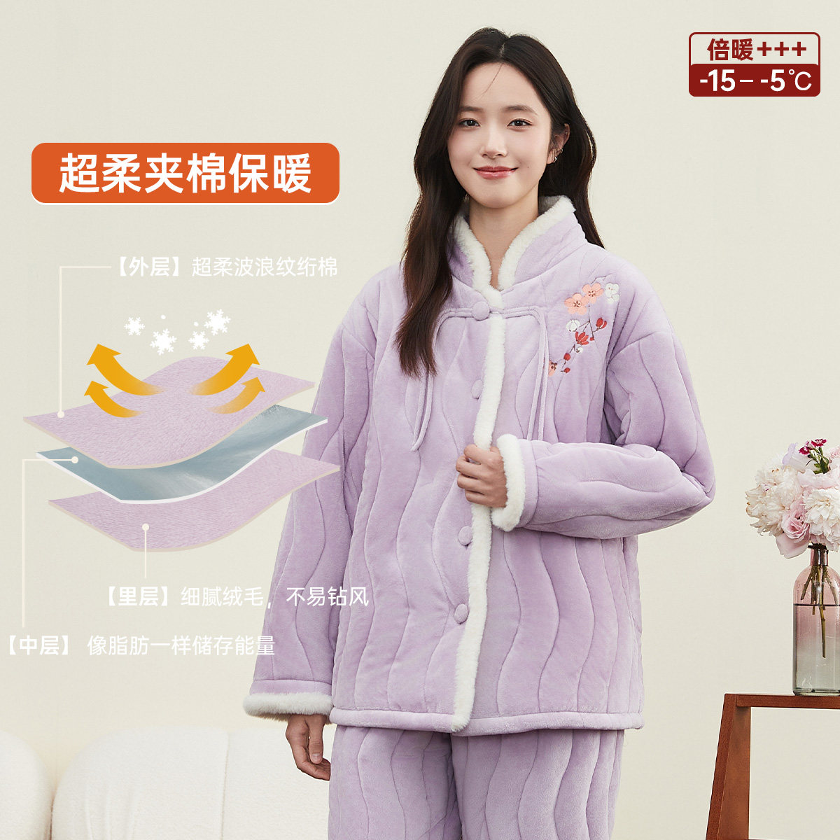 顶瓜瓜夹棉加厚可外穿睡衣套装女