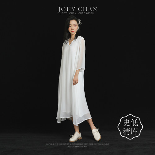 JoeyChan巧懿【结香】复古中式立领七分袖双层连衣裙下摆仙