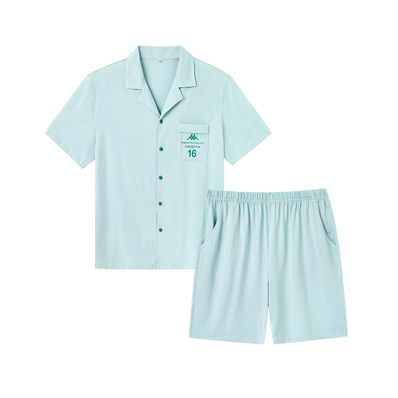 25夏季新品Kappa/卡帕无尘棉家居服睡衣男士套装短袖短裤休闲起居