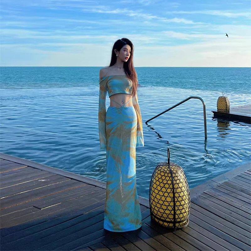 夏季沙滩性感显瘦长裙两件套图片