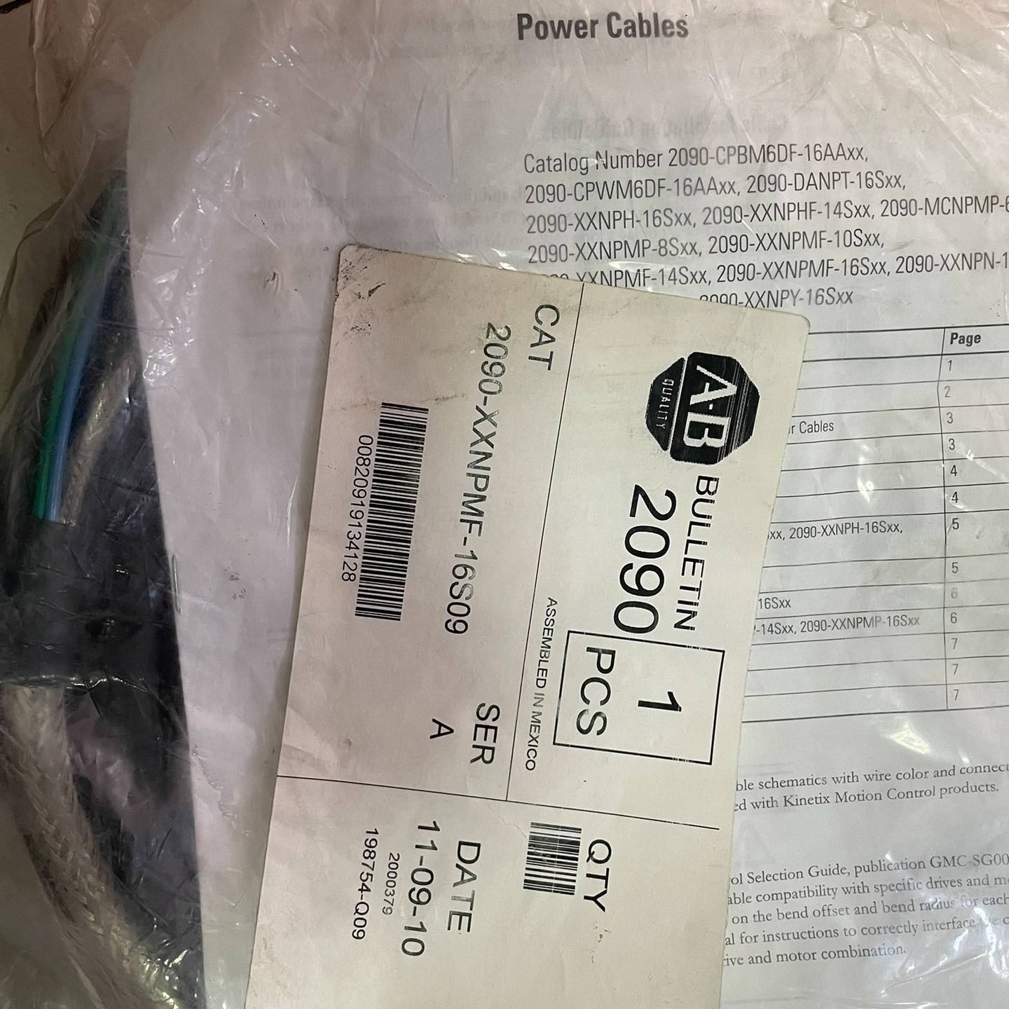 配件AB伺服线缆2090-XXNPMF-16S092条议价