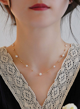 天然淡水珍珠项链满天星项链小众设计时尚女颈链吊坠珍珠链锁骨链