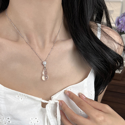 高冰玉髓玛瑙葫芦吊坠项链配饰女夏季锁骨链轻奢小众设计颈链饰品