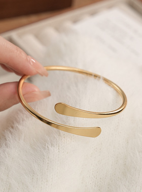 不掉色中古vintage开口手镯金高级感手链2025新款轻奢ins复古手饰