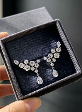 欧美水钻花型耳环时尚轻奢翅膀水滴耳坠节日生日宴会聚会饰品