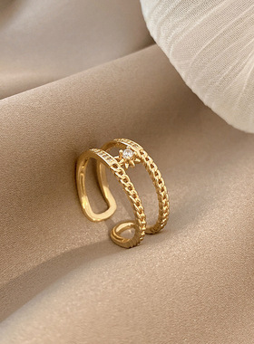 真金电镀锆石冷淡风食指戒指