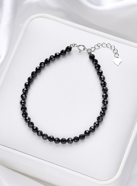 4mm切面天然石手链纯银配件彩虹碧玺尖晶石水晶跨境欧美爆款