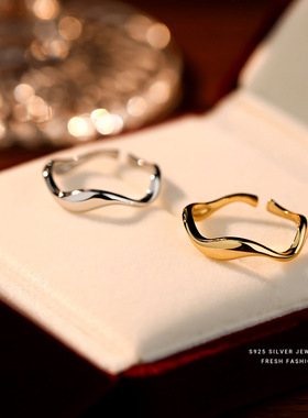 s925纯银几何波浪戒指