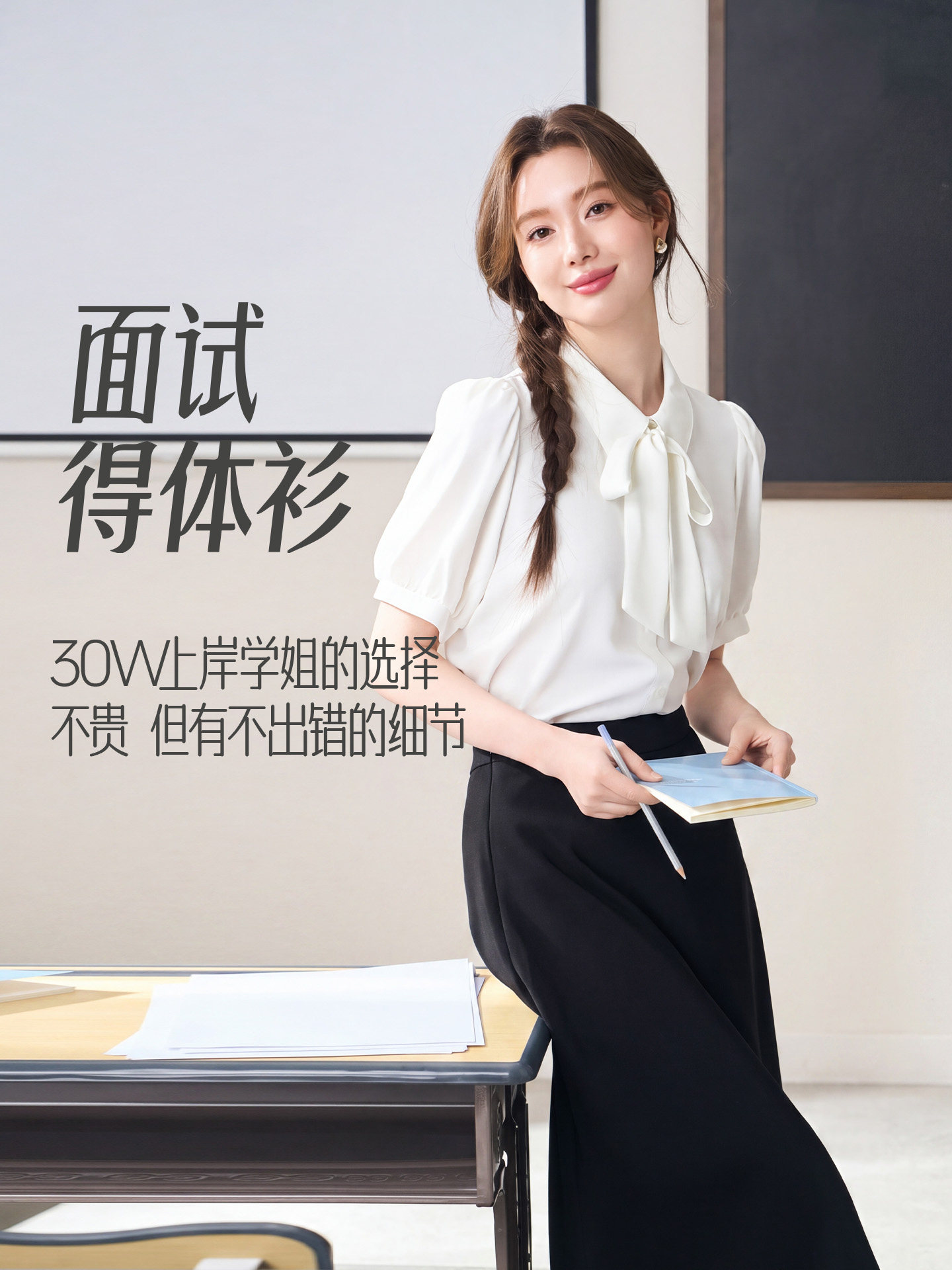 【得体衫】伯德小姐白色面试短袖衬衫女雪纺正装上衣职业穿搭衬衣