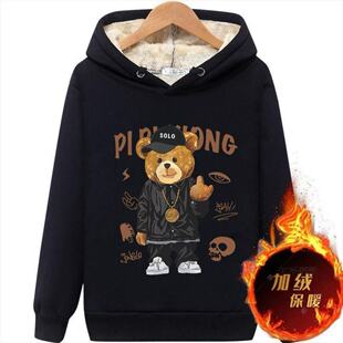 秋冬大码连帽卫衣加绒加厚宽松简约显瘦不起球羊羔绒外套学生男装