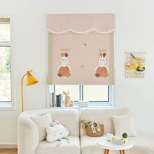 卡通版儿童房窗帘罗马帘全遮光升降提拉帘女孩房小窗帘带帘头轨道
