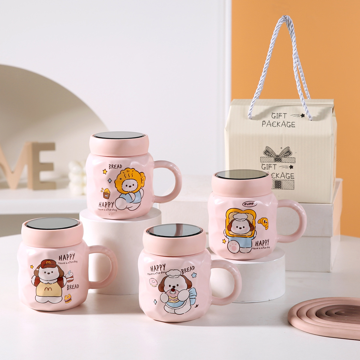 陶瓷马克杯带盖水杯咖啡杯早餐杯学生女生水杯男生女生可爱杯子