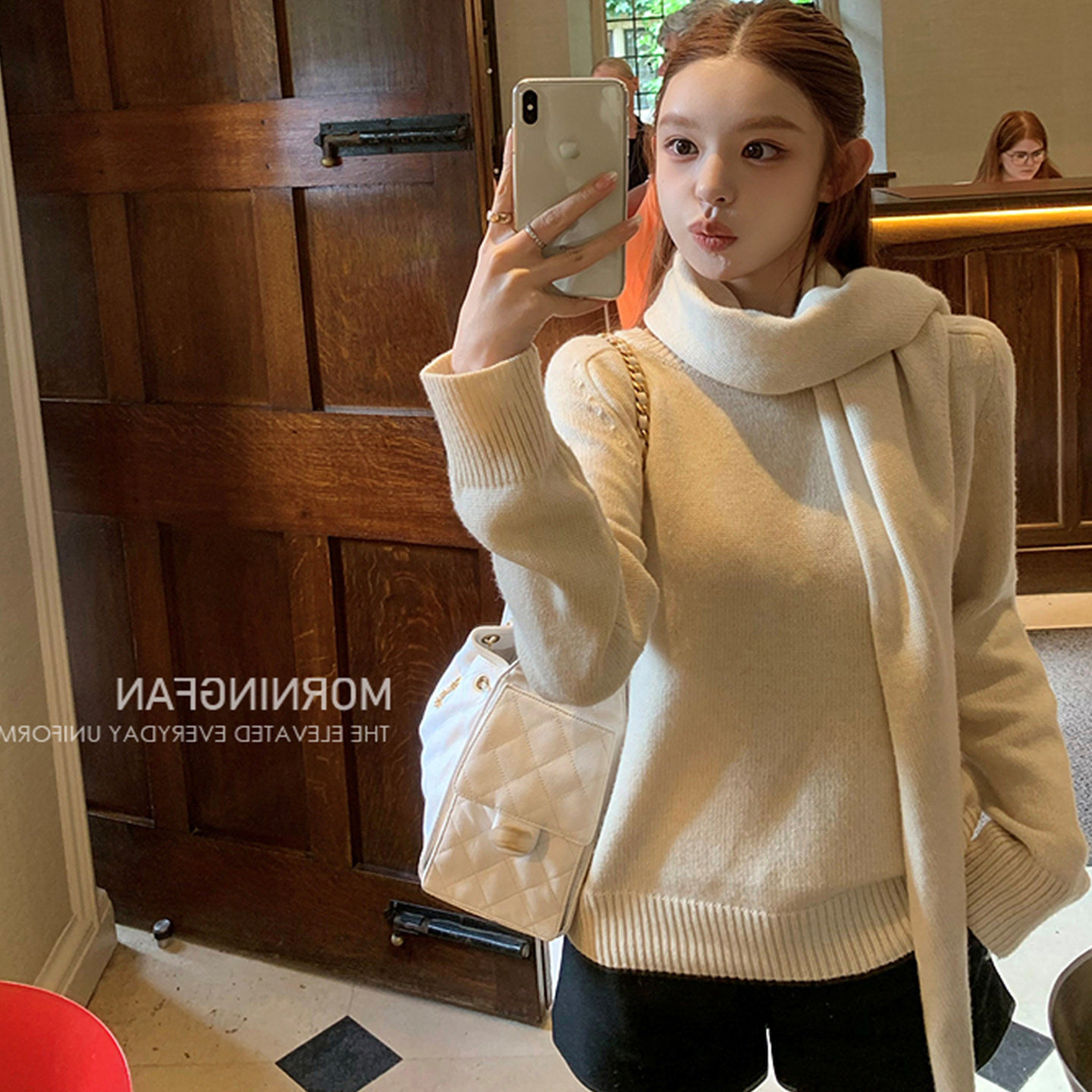 「糯糯围巾款Knit top」31绵羊毛自带围巾圆领毛衣套头女