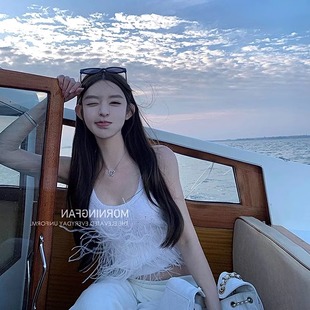 显瘦短上衣 高品驼鸟毛定制纱线烫钻小香针织背心女夏季
