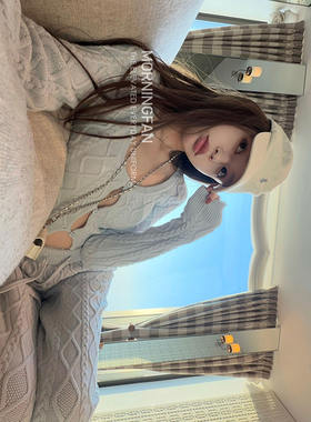 「sk1ms白女」时髦绞花连帽拉链针织外套+长裤+开衫套装毛针织衫