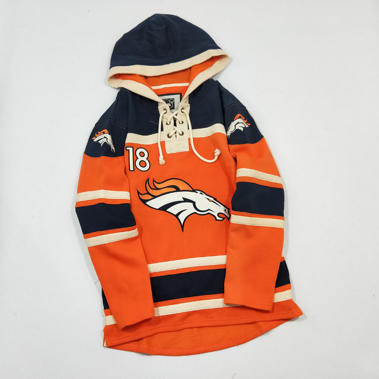 AMERICAN FOOTBALL BRONCOS 느슨한 대형 벨벳 운동복 힙합 힙합 저지 남성과 여성 긴팔 T