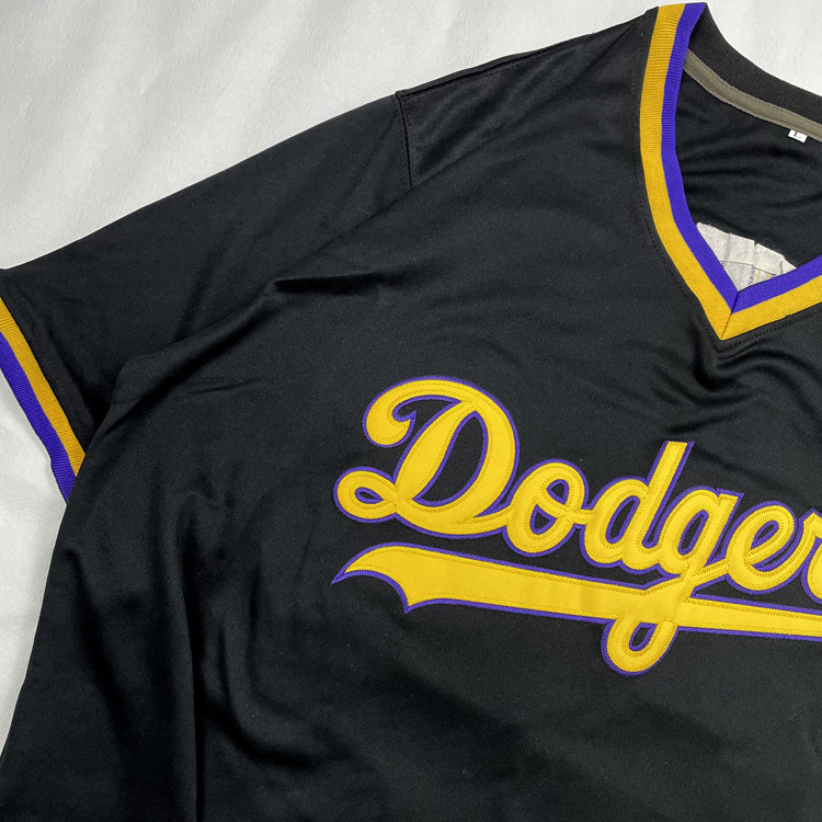 유럽과 미국의 대형 버전 특대 복고풍 다저스 야구 유니폼 반팔 풀오버 힙합 힙합 티셔츠 중간 길이 유행