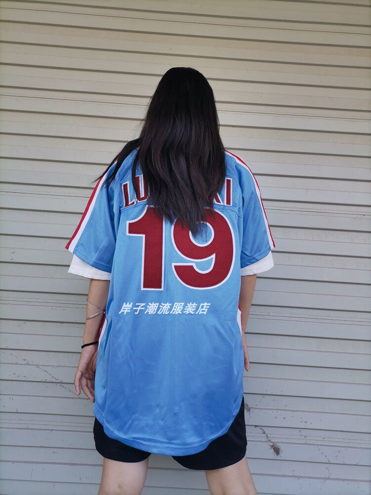 아메리칸 하이 스트리트 브이넥 힙합 저지 반팔 야구 유니폼 가디건 레트로 트렌디 브랜드 오버사이즈 대형 재킷