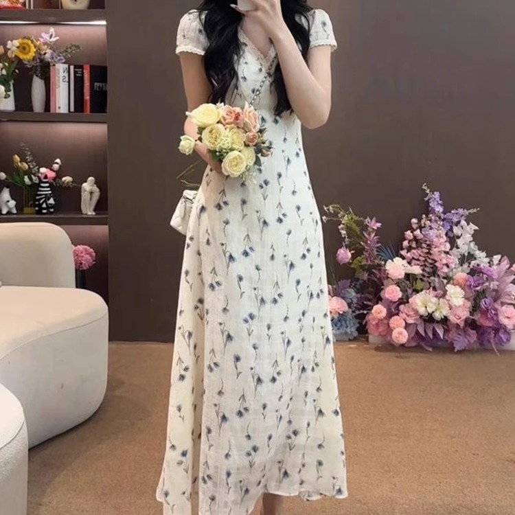 法式名媛风碎花连衣裙女