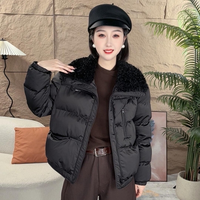 冬季羊羔毛翻领加厚保暖短外套女