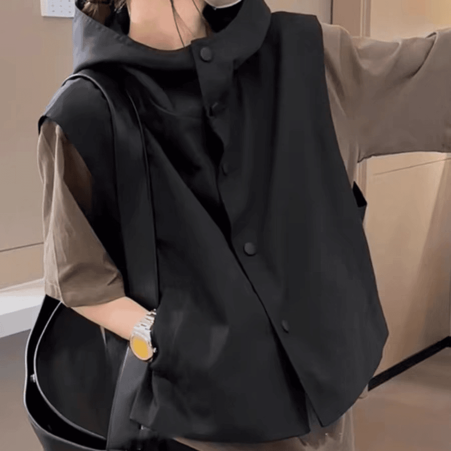 春款欧货马夹日系叠穿小坎肩连帽工装女士马甲春秋女款背心小个子
