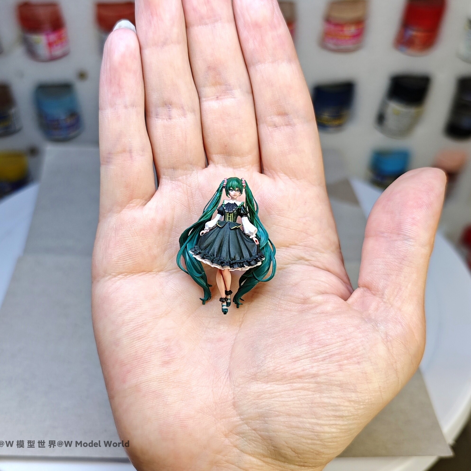 迷你初音未来手办 花之初音1/43比例白模GK模型车模人物微缩模型