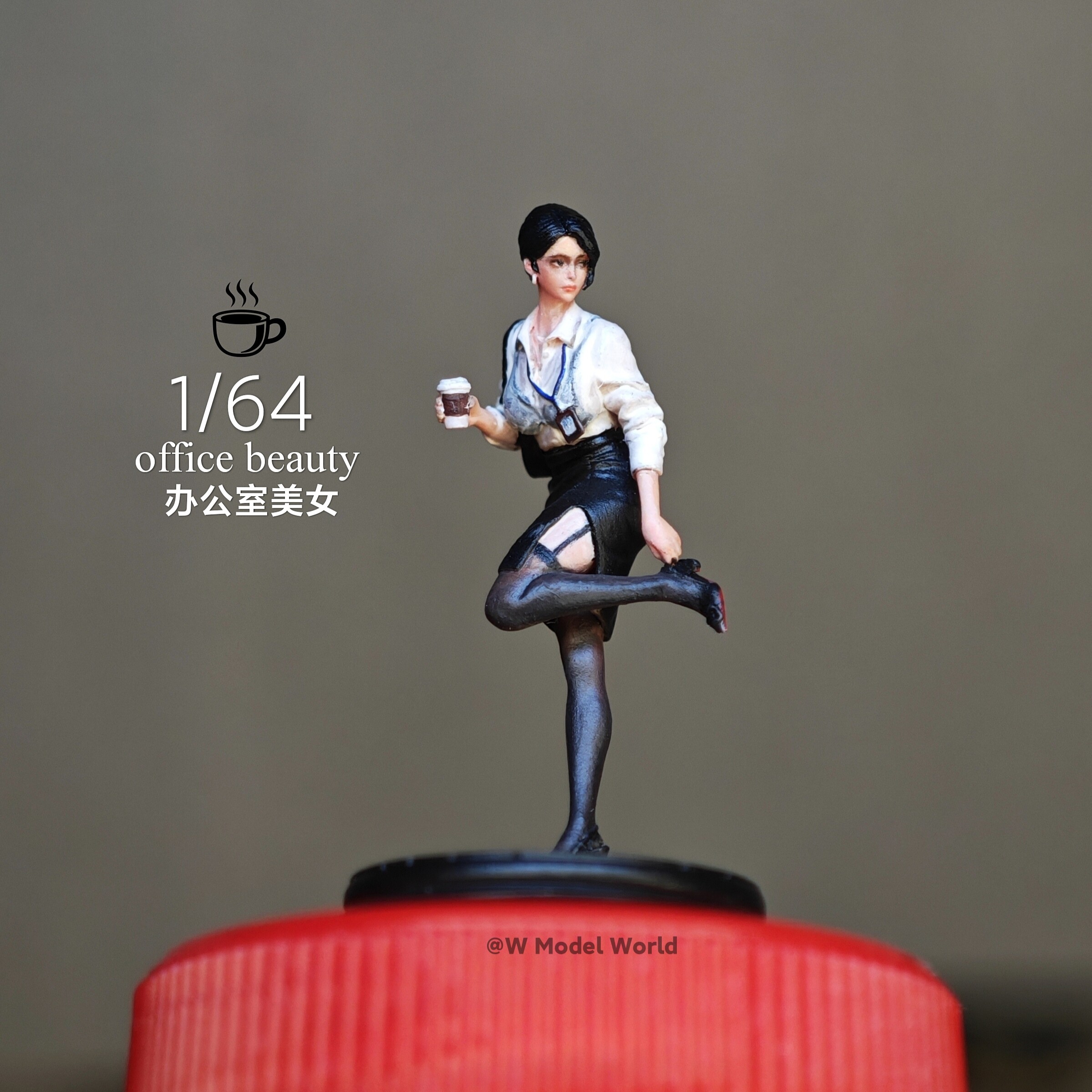 1/64超小办公室美女小手办模型白模微缩场景沙盘手办人偶合金车模