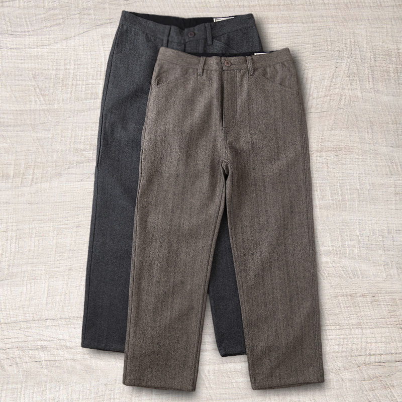 美式复古阿美咔叽秋冬羊毛粗毛呢休闲西裤男直筒厚款休闲裤男裤子