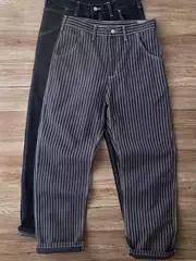 Ameikaji American Retro Railroad Worker Pants Men's Washed Workwear Striped Jeans Men's Straight-Leg Spring and Autumn
