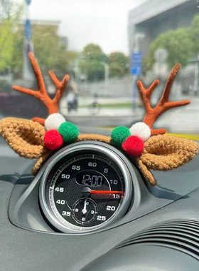 适用于保时捷卡宴macan中置控制台内饰麋鹿角摆件仪表罗盘装饰贴