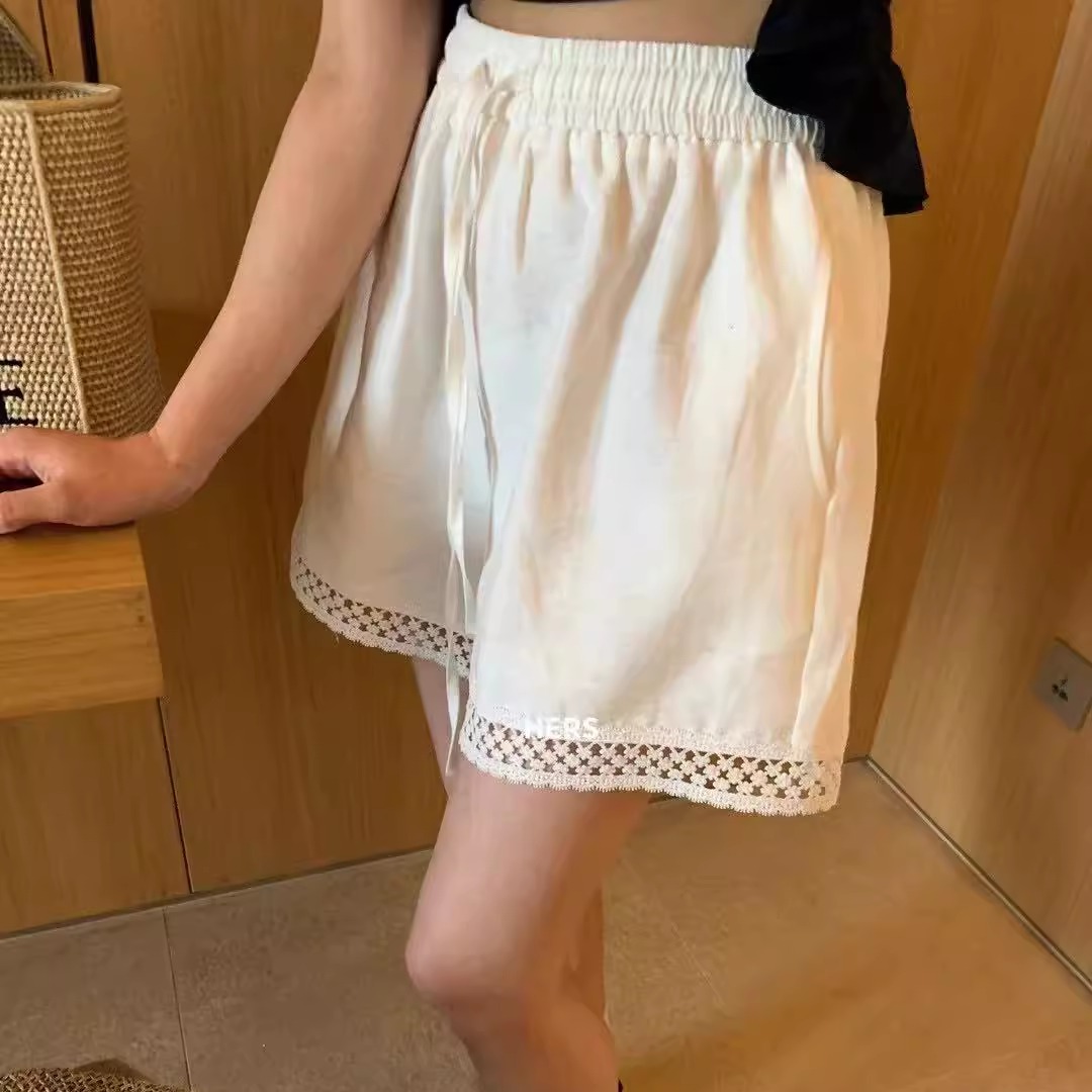 hers一勺甜春夏韩版设计感松紧腰蕾丝拼接短裤女宽松显瘦20570