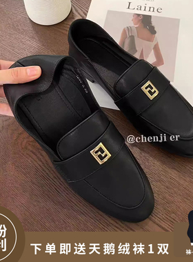 陈姬儿新款真皮黑色单鞋女英伦风小皮鞋乐福鞋懒人一脚蹬鞋子1288